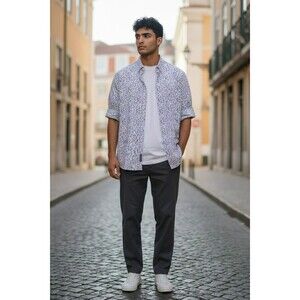 Casa Moda Couture Shirt Men Large Black White and blue Button-Up #10